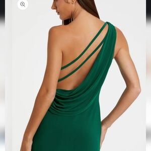 Ieena for Mac Duggal Emerald One Shoulder Sexy Open Back Gown Size 4